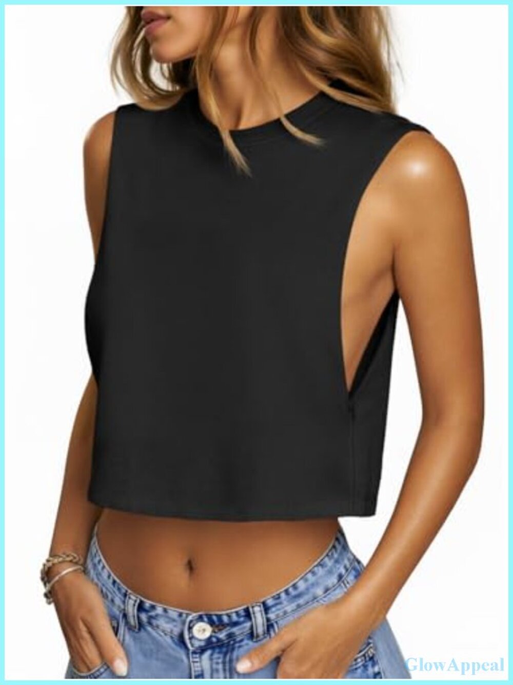 Womens Cropped Tank Top Boxy Loose Fit Sleeveless Crew Neck Workout Summer